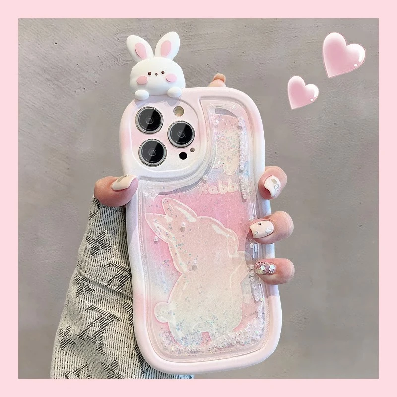 趴趴兔子适用iphone14promax手机壳13pro流沙粉12卡通11防摔萌系