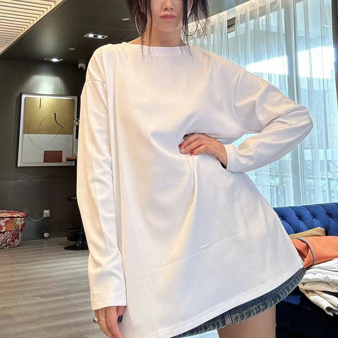 【周周家】福利款秋冬时尚百搭纯色纯棉圆领打底加绒白色T恤