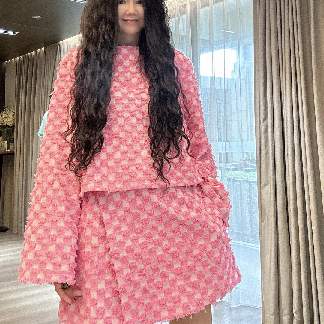 【周周家】早秋新款原创定制粉色小香风减龄长袖套装