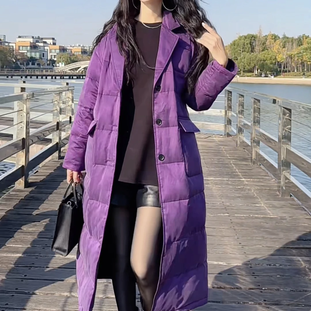 【周周家】轻奢秋冬保暖长款鹅绒气质高级感紫色复古羽绒服