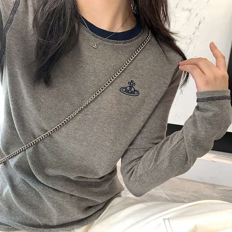 德绒秋冬季正肩显瘦修身打底长袖女圆领韩版打网灰色时尚上衣潮66