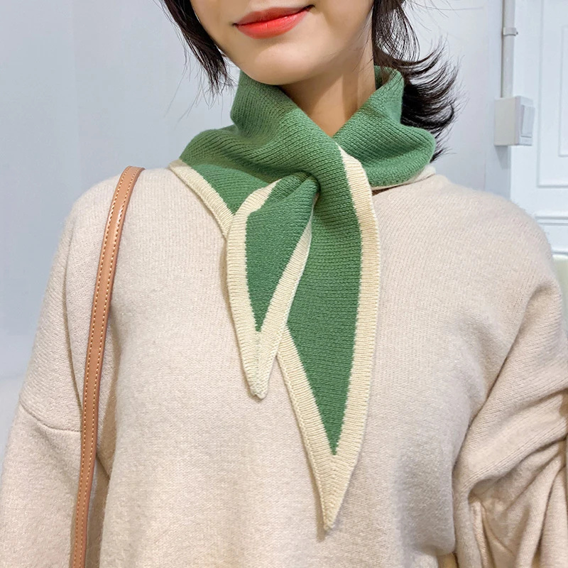 韩版秋冬毛线针织围巾女冬季脖套甜美交叉三角巾保暖围脖小领巾