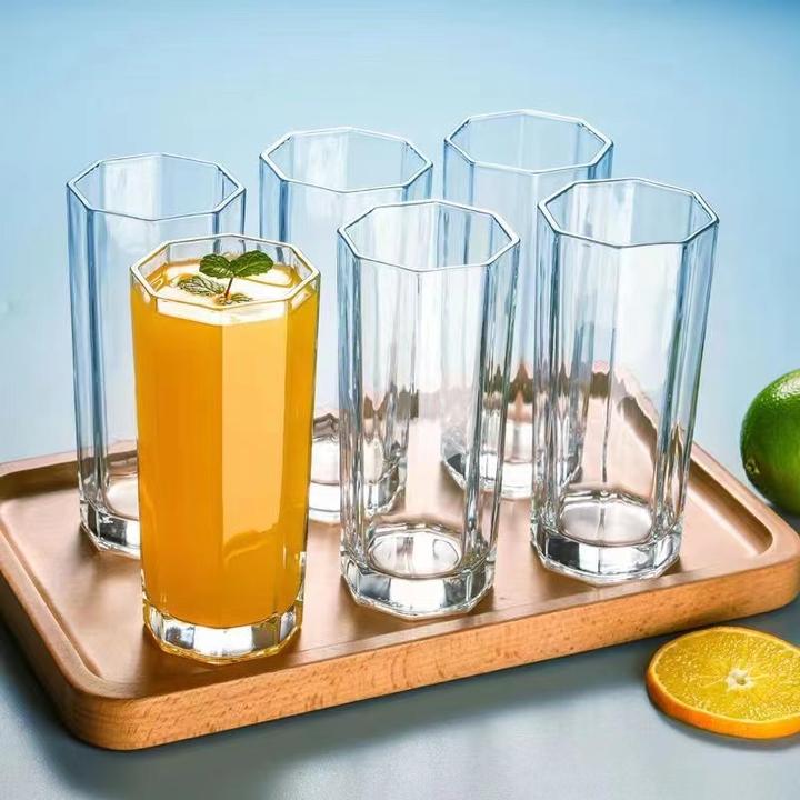 大容量无铅牛奶杯饮料杯喝水杯子八角玻璃杯家用耐热玻璃杯