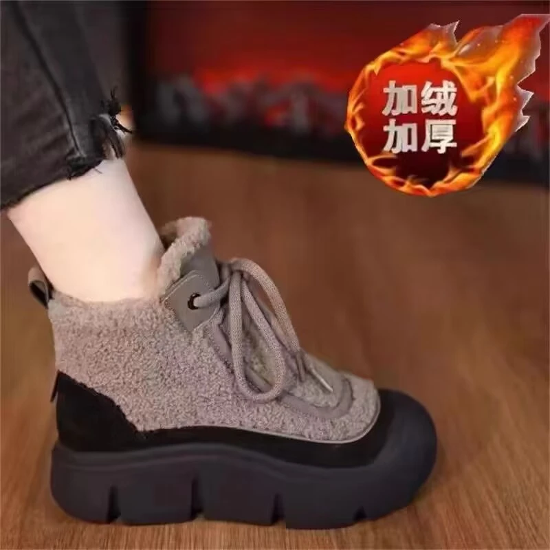 【新疆西藏包邮】真皮绒棉鞋冬季新款厚底妈妈高帮雪地靴前拉链短靴