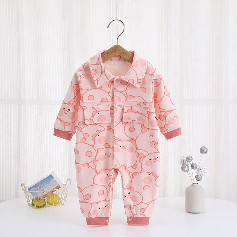 婴儿连体衣春季宝宝双层女童哈衣爬服儿衣服网红外出超萌春装碎花
