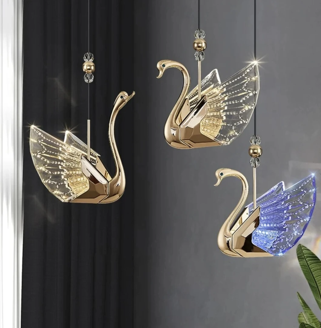 【红语灯饰】现代轻奢天鹅小吊灯卧室床头设计师款客厅装饰网红吊灯