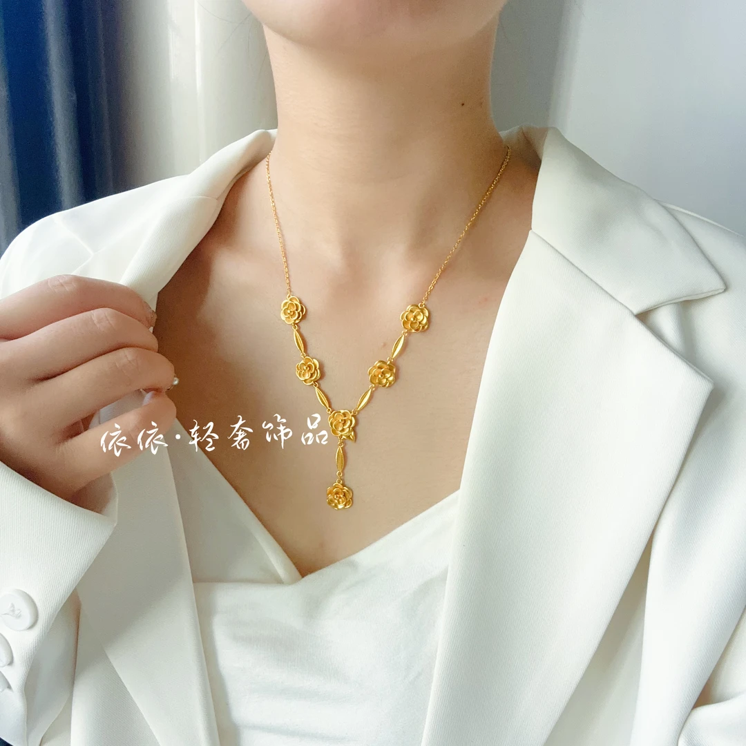 合金项链 合金项链【精工话月佳期山茶花婚嫁项链气质精美轻奢时尚