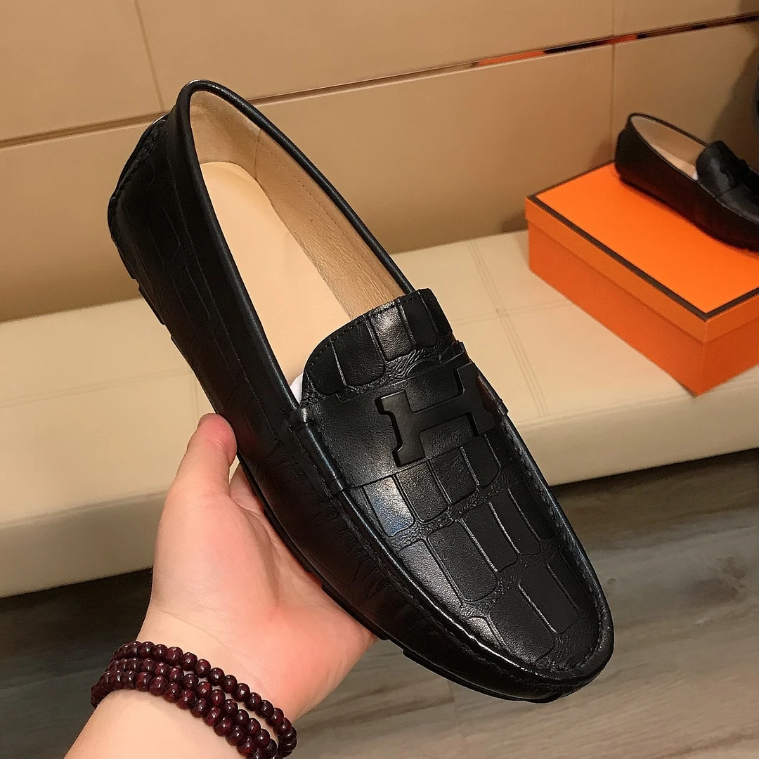 高端手工豆豆鞋男真皮轻奢一脚蹬乐福鞋时尚百搭商务男士皮鞋潮流