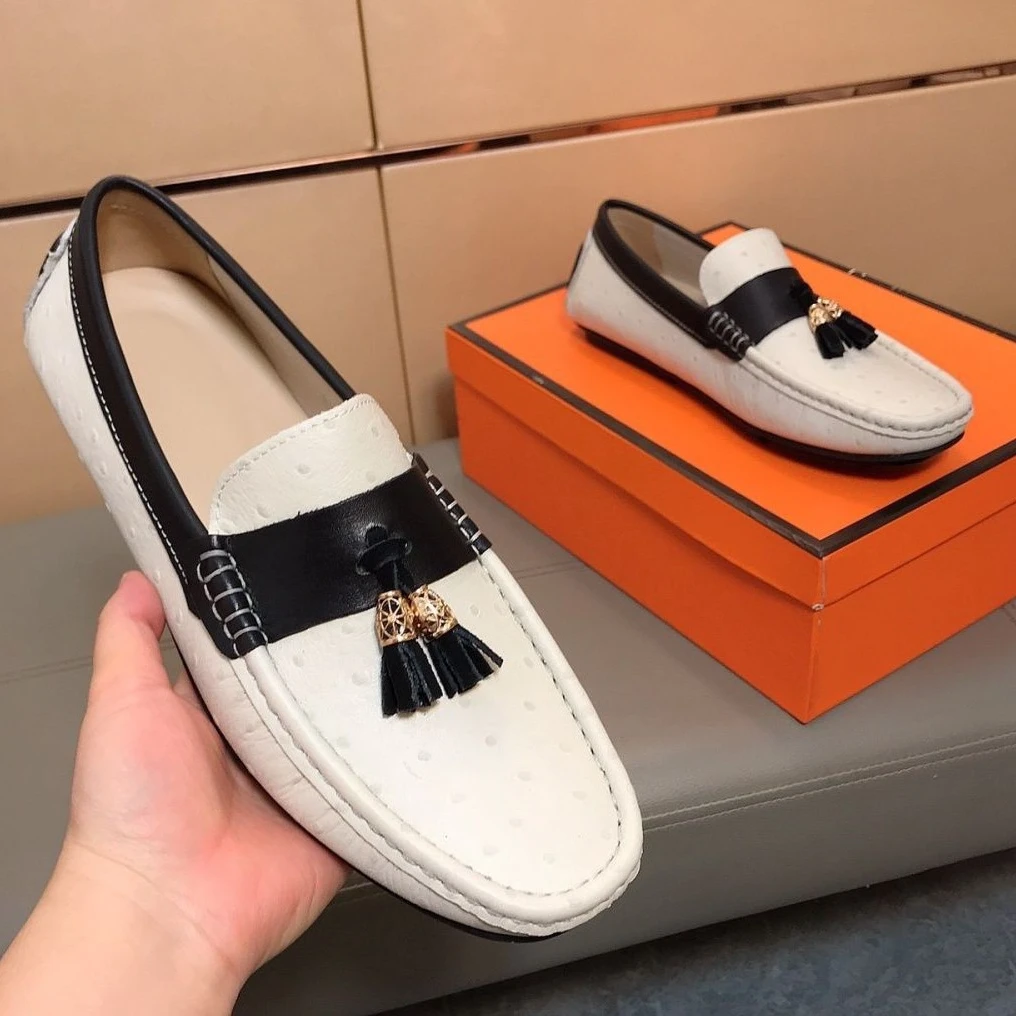 新款男鞋商务豆豆鞋真皮英伦透气百搭懒人一脚蹬流梳软底休闲皮鞋