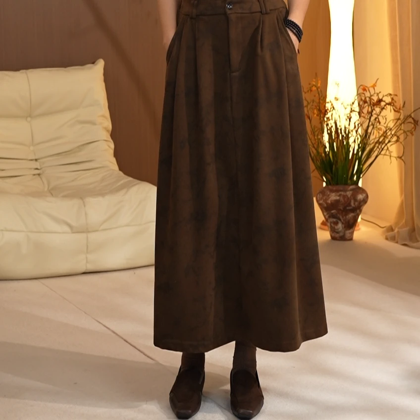 孜禾秋冬新款女装半身裙时尚百搭女显瘦半身裙中式气质A字裙