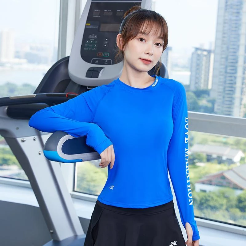彩虹衣然跑步上衣女运动t恤网红瑜伽服女透气速干运动卫衣修身