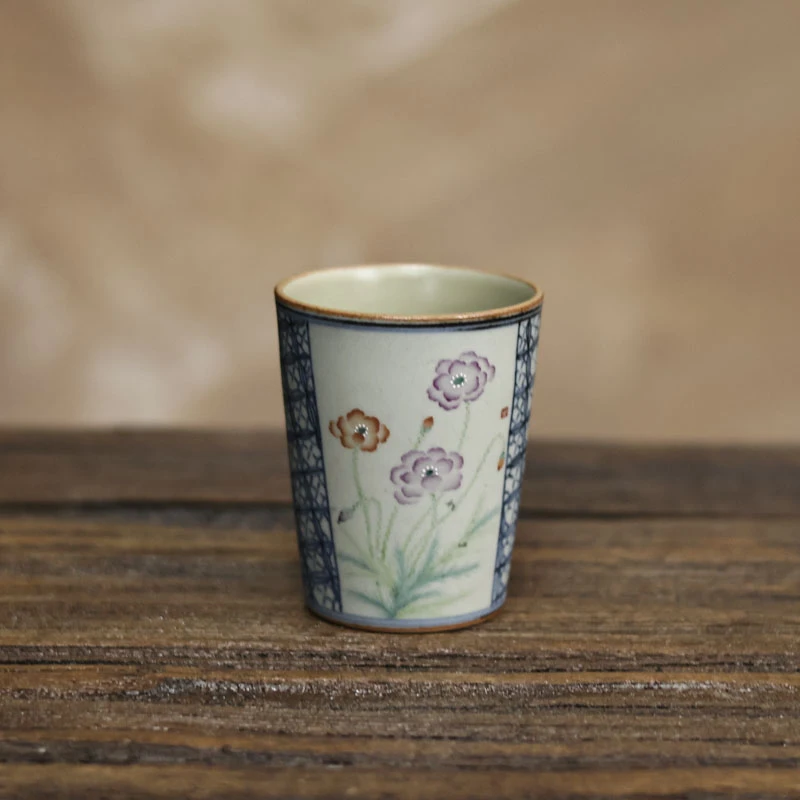 斋居 格纹缠枝花直筒杯（朴杯0136）