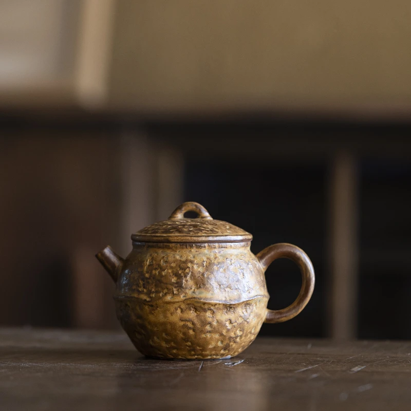 *斋居手工手作创意仿古家用室用茶道茶具李朝黄-轻源壶陶瓷茶壶