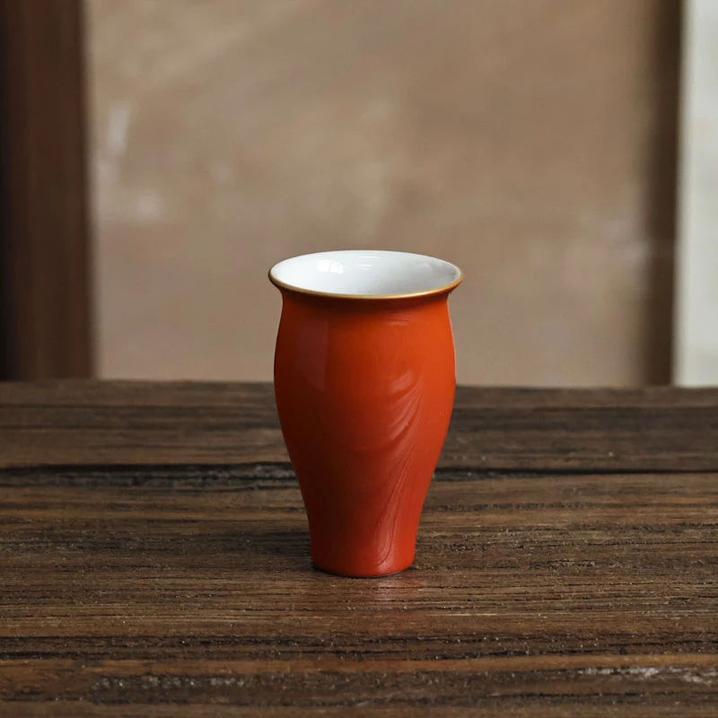 斋居 珊瑚红闻香杯（外山S0009）