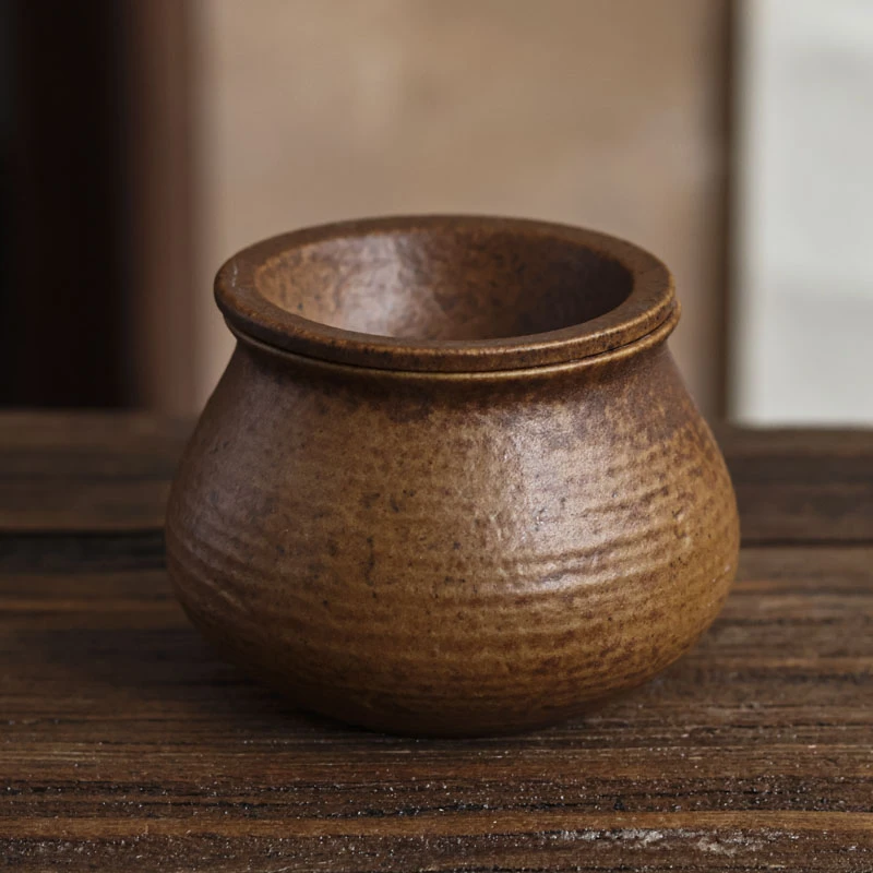 斋居酱釉-手拉纹建水(不鎏银)（Q0964）