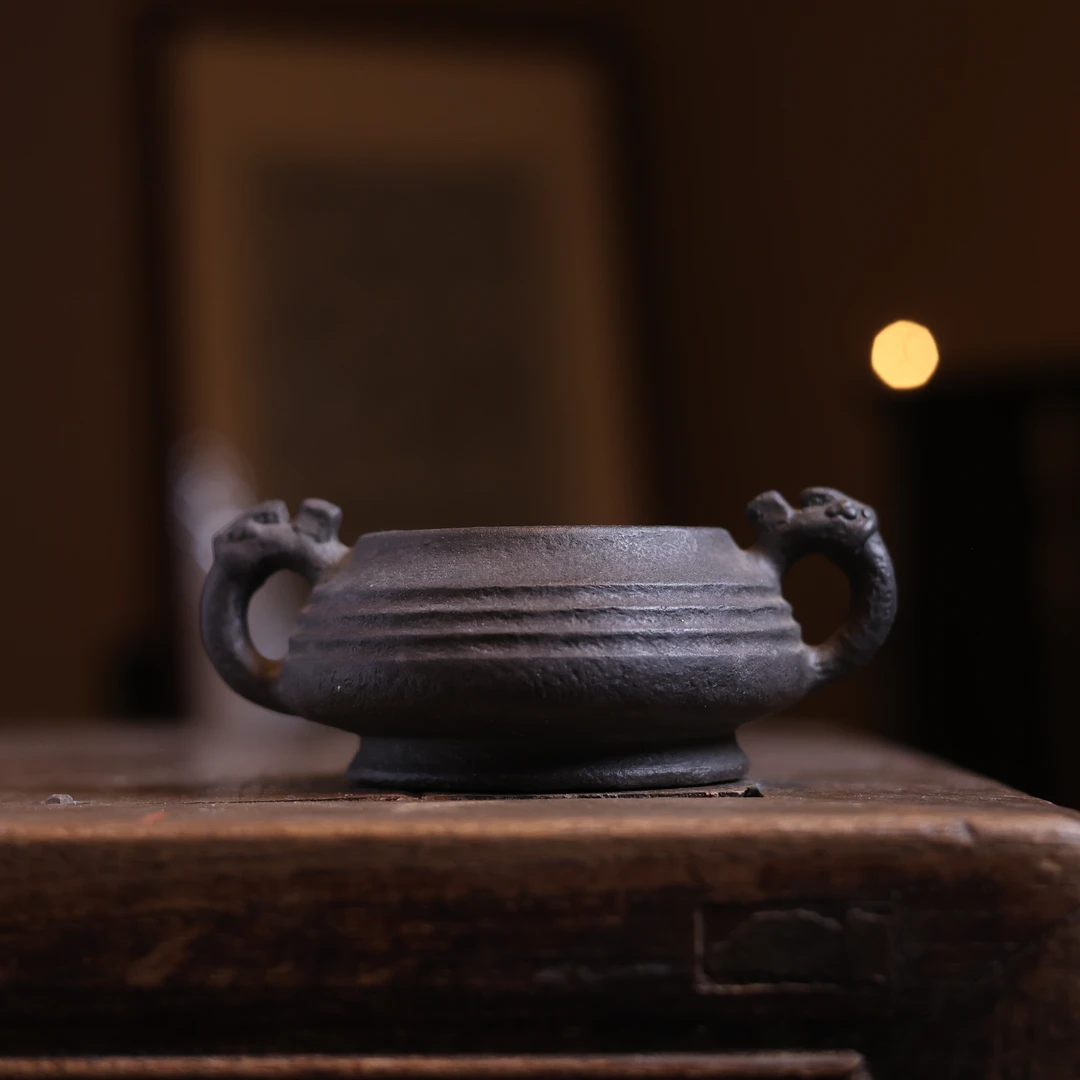 斋居 双耳-观羽柴烧-青铜杯-矮款（观羽0476）