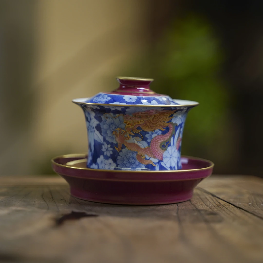 斋居 玫瑰红-华隐堂-万花龙三才盖碗（华隐S0749）