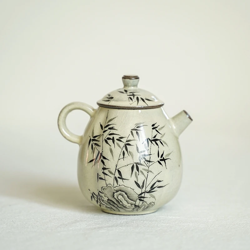 斋居 瓜棱墨竹壶-200ml(鸣泉Q0011)