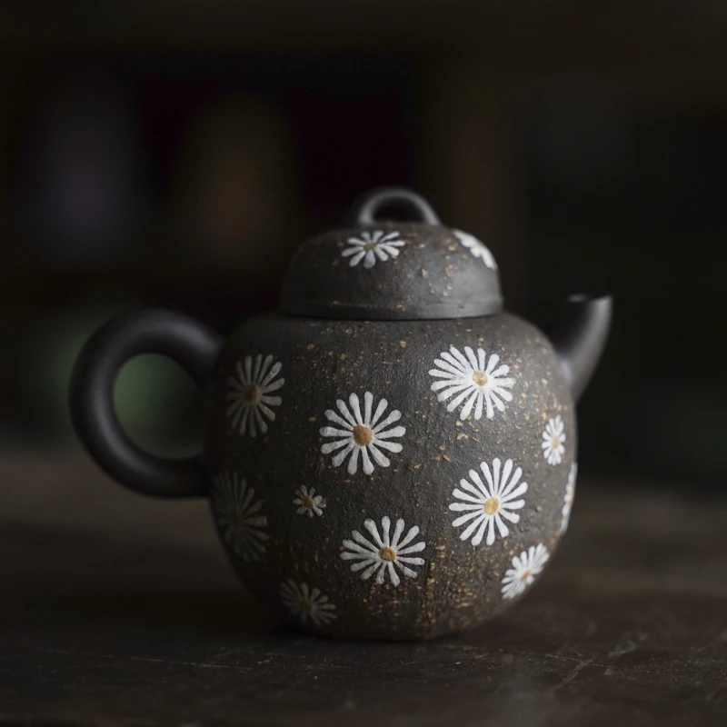*斋居紫砂壶小雏菊茶壶日式复古家用手工泡茶壶功夫泡茶器小田月