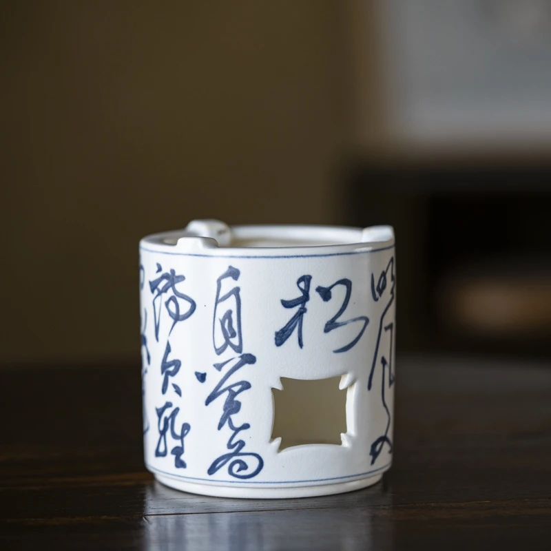 *斋居诗文青花诗文直身酒精炉手工手绘酒精炉家用室用专用小田月