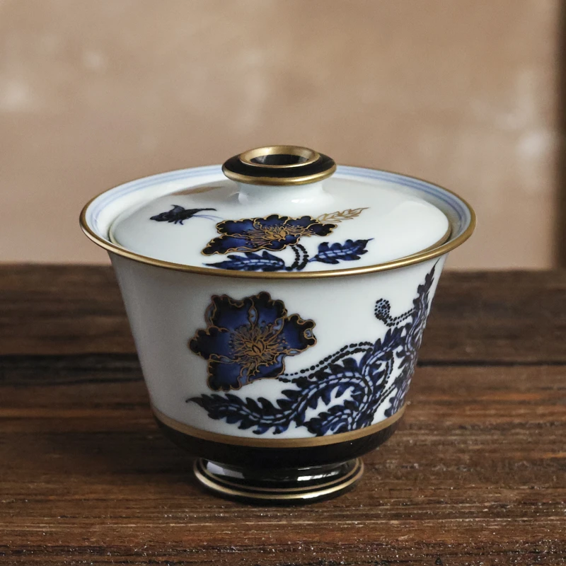 *斋居虞美人玄色陶瓷盖碗（华隐S0446）