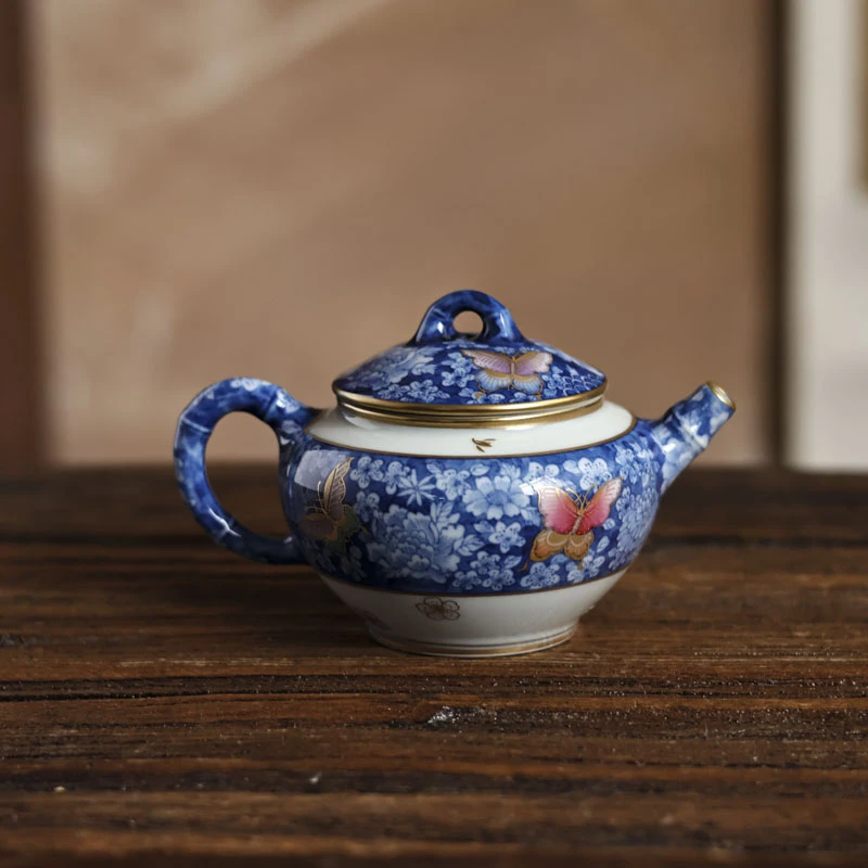 斋居 青花加彩描金万花竹韵壶（华隐S0489）