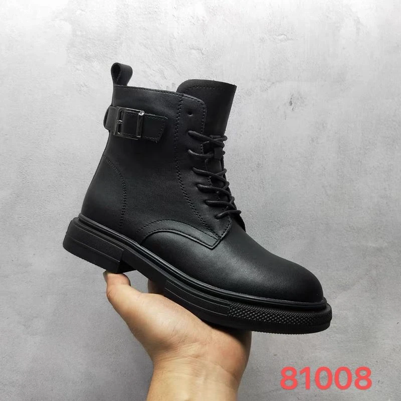 新款秋冬加绒帅气女潮纯色百搭短靴81008