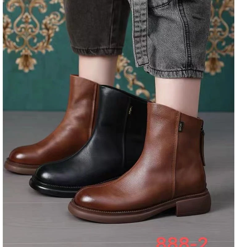 2023新款粗跟短筒牛皮单里休闲百搭马丁靴888-2