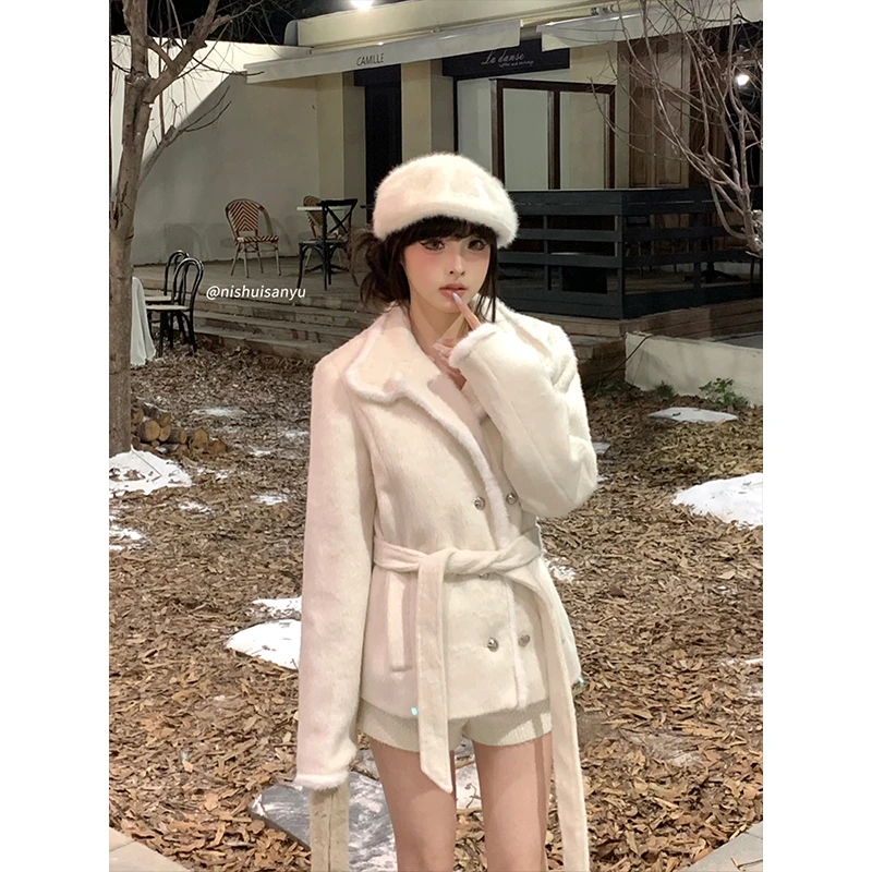 溺水三鱼【留洋千金】秋冬小香风气质套装千金风毛呢外套短裤