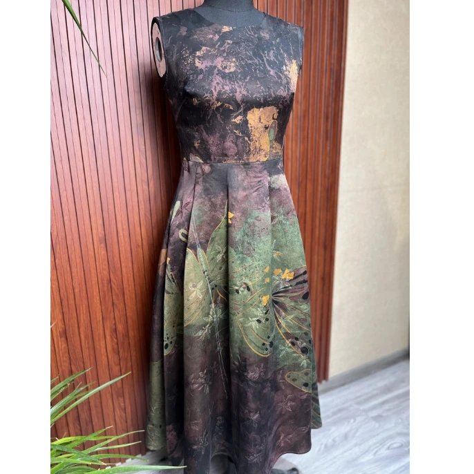 【蒂文特】香云纱夏季风衣绿色复古优雅网红日常连衣裙印花长款