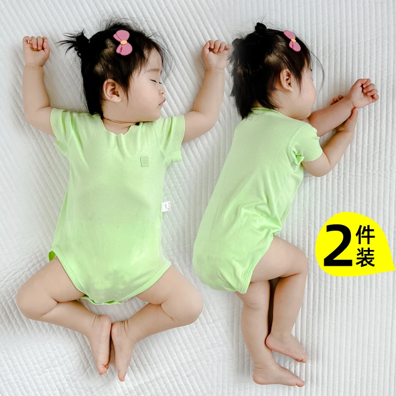 新生婴儿衣服夏季薄款6一12月0宝宝夏装夏天莫代尔连体短袖包屁衣