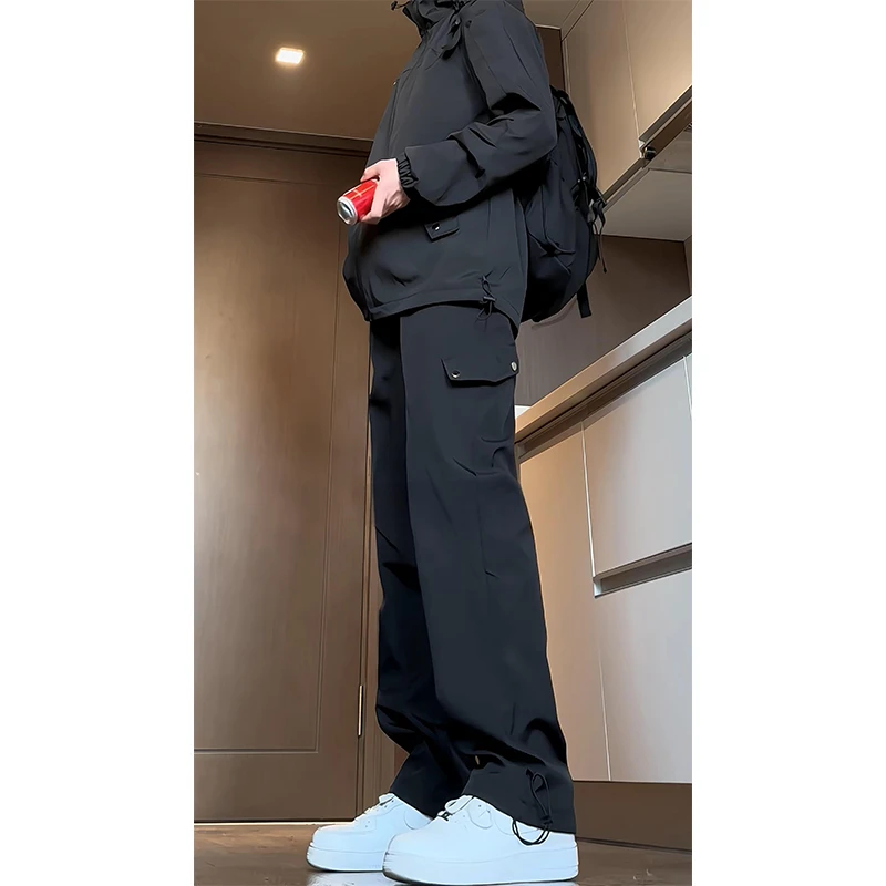 美式机能防水冲锋裤男秋季户外运动登山工装裤宽松直筒阔腿休闲裤