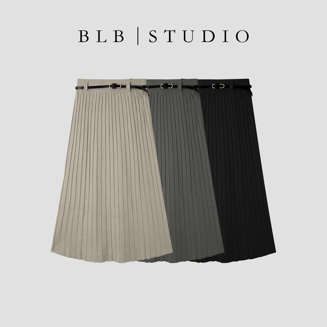 【BLB•板老板】秋冬赠腰带垂感百褶针织半裙时尚百搭半身裙K902