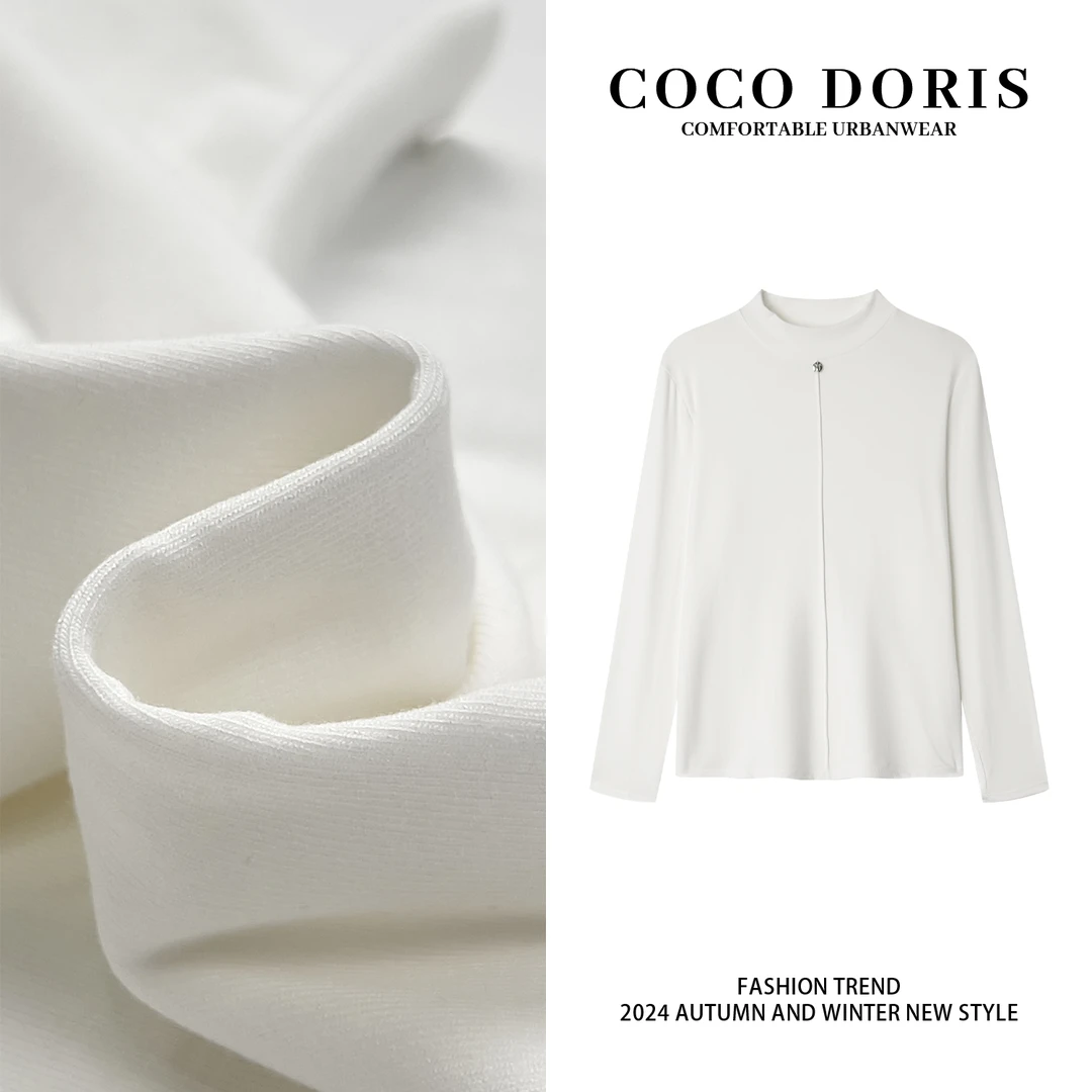 COCO DORISL3513半高领纯色水溶长袖打底衫春季时尚百搭上衣