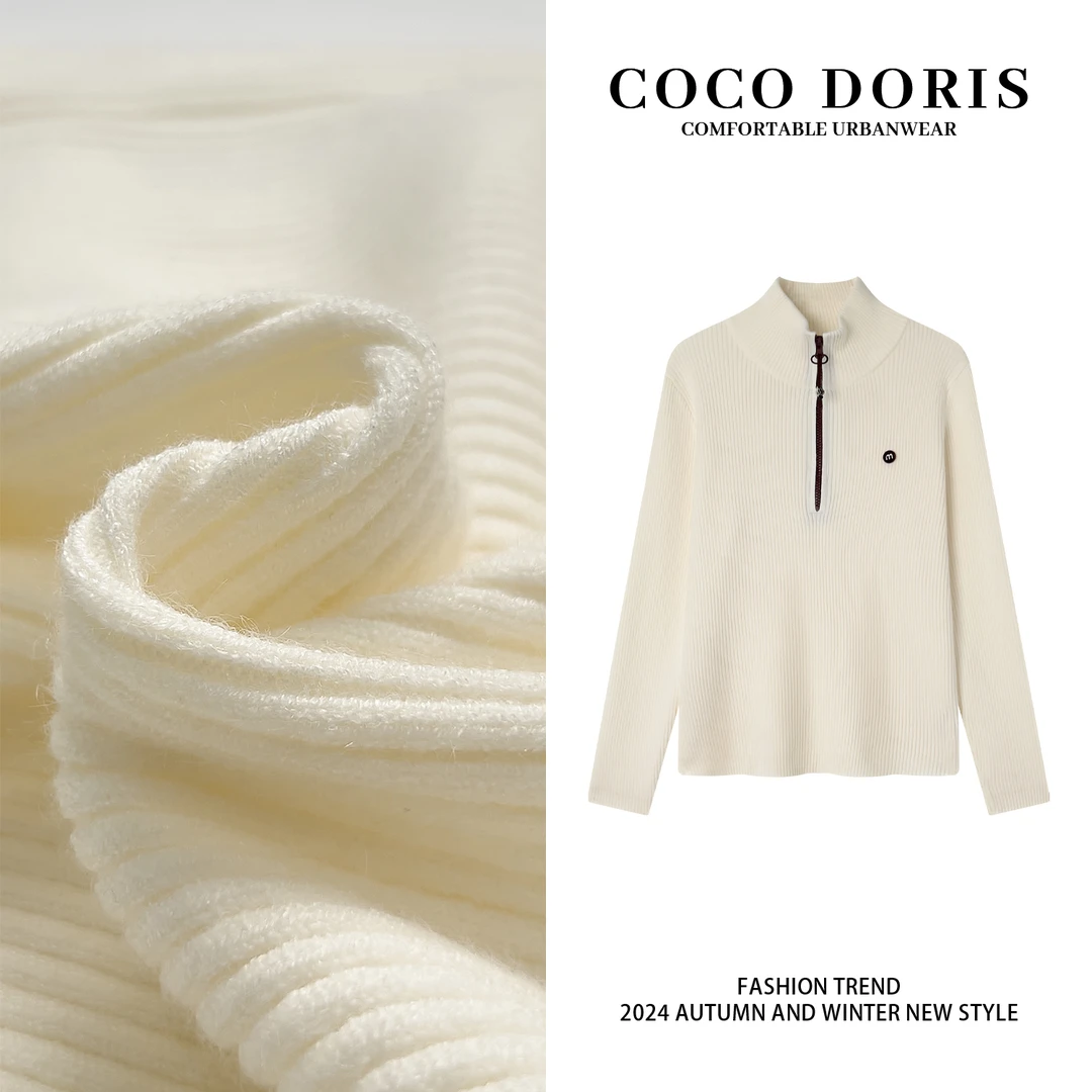 COCO DORISLQ73秋冬半拉链撞色高领针织衫时尚百搭长袖上衣
