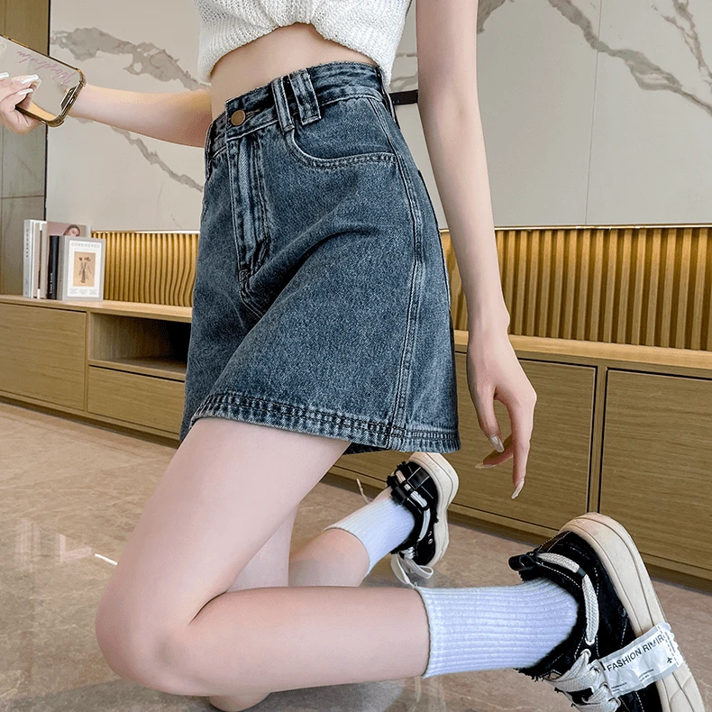 梦娇惜 新款美式复古A字牛仔半身裙女高腰百搭显瘦辣妹包臀短裙A