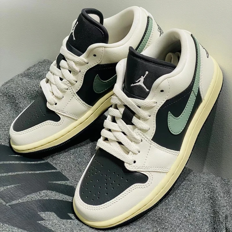 AIR JORDAN 1LOW官方正品AJ1耐磨透气低帮复古篮球鞋休闲鞋黑绿色