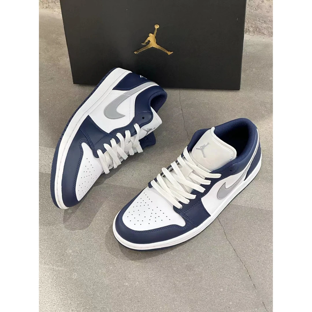耐克AIR JORDAN 1 LOWAJ1午夜蓝灰钩男女官方正品低帮运动球鞋
