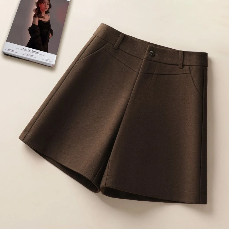 毛呢短裤子女秋冬2025新款高腰遮肉直筒休闲时尚宽松显瘦外穿靴裤