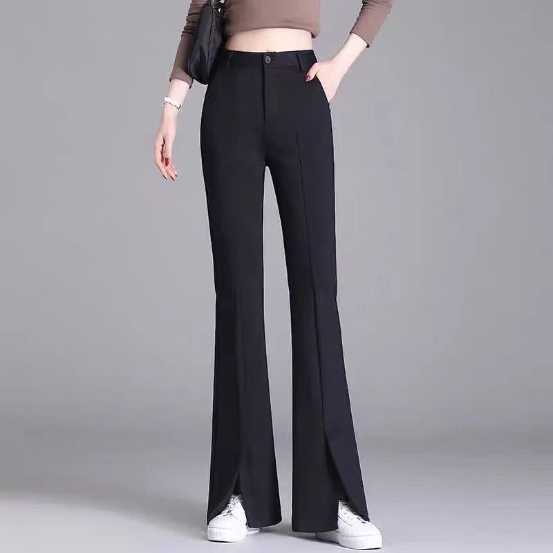 开叉喇叭裤女春秋2025新款高腰显瘦小个子微喇西装裤百搭拖地长裤
