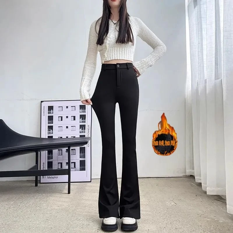 西装裤女秋冬2025新款高腰时尚休闲女裤显瘦修身弹力加绒微喇裤子