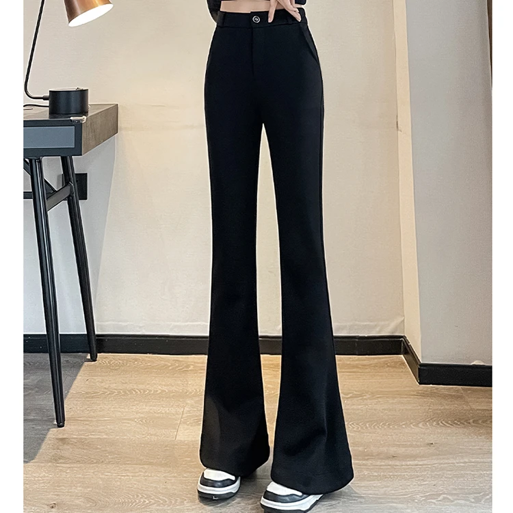 黑色喇叭裤女春秋2025新款高腰显瘦马蹄裤垂坠感修身西装微喇裤子