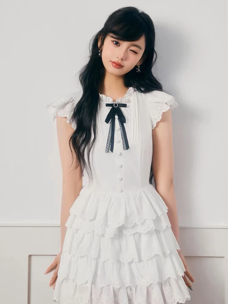 【清仓YIWANYANG“未闻花名”】小飞袖甜美白色公主蛋糕连衣裙YWY8232