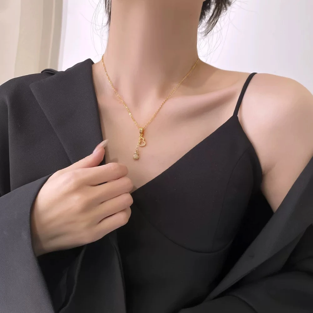 钛钢项链 时尚流苏葫芦项链高级感轻奢满钻小众锁骨链项链X-306