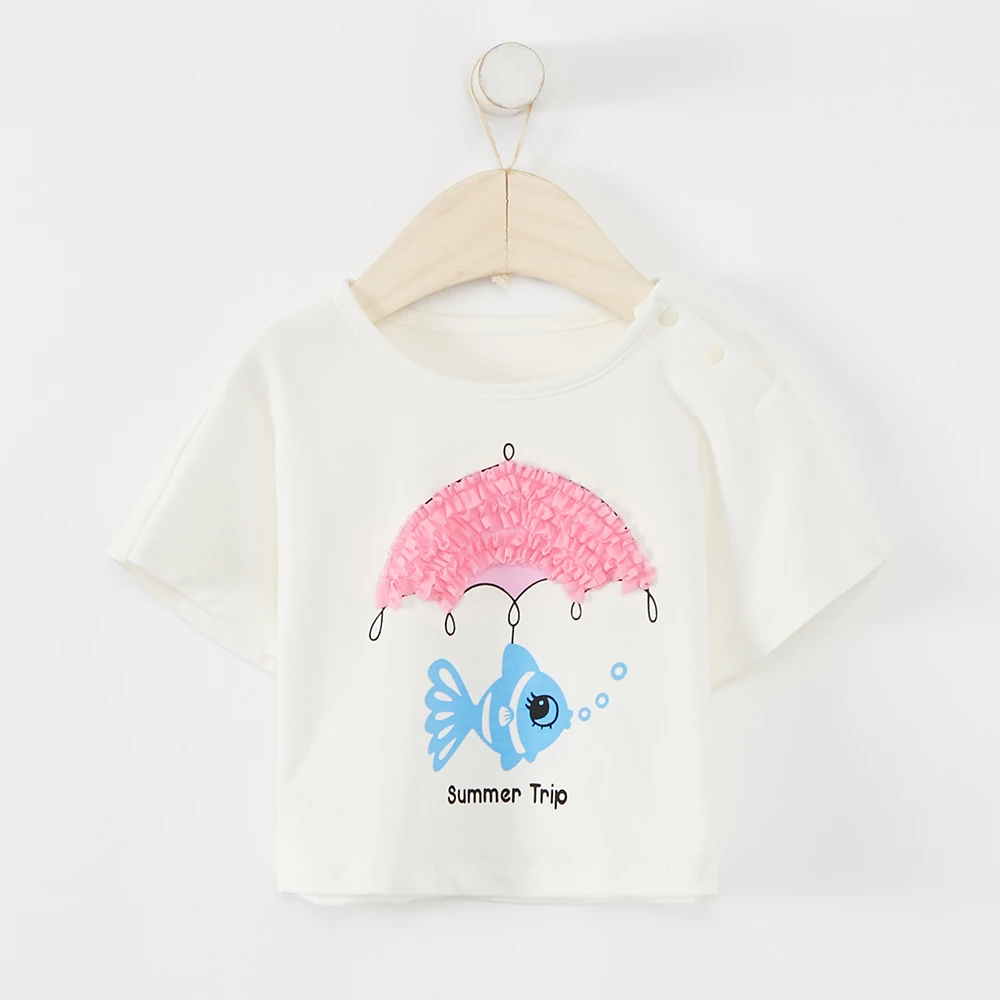 美家 MC系列女小童卡通雨伞图案廓形针织短袖恤夏 A3473