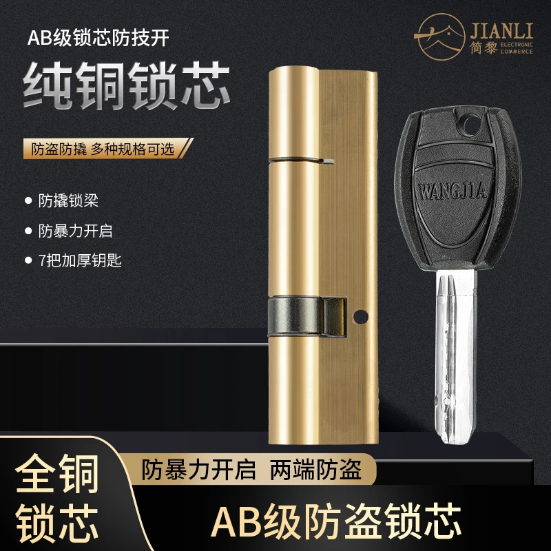 防盗门锁芯家用全铜叶片锁心通用型入户门钥匙配件