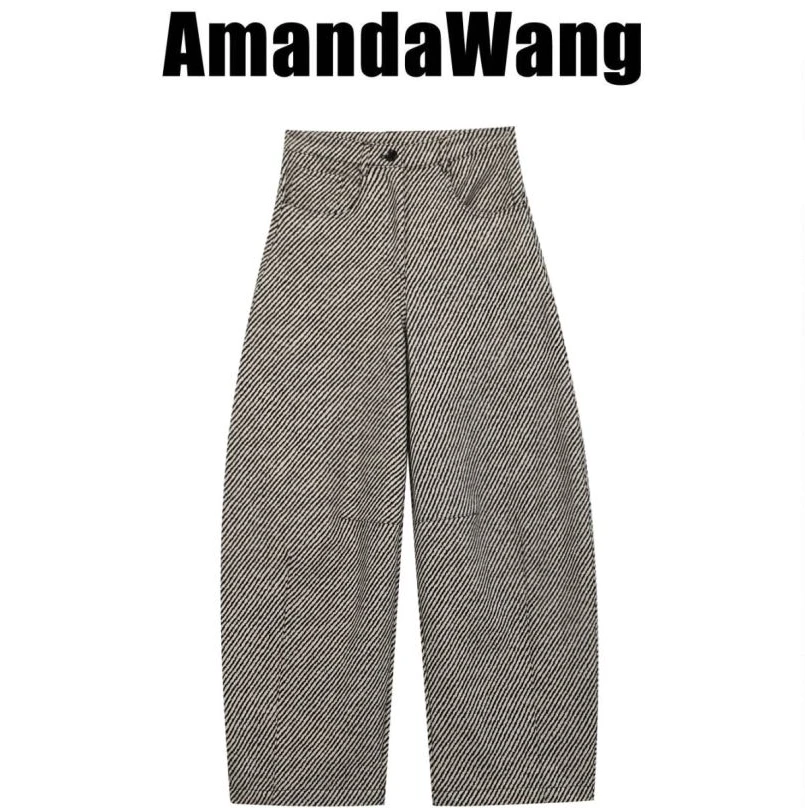 AmandaWang【三维空间】A001-36018经典竖条显瘦百搭休闲裤