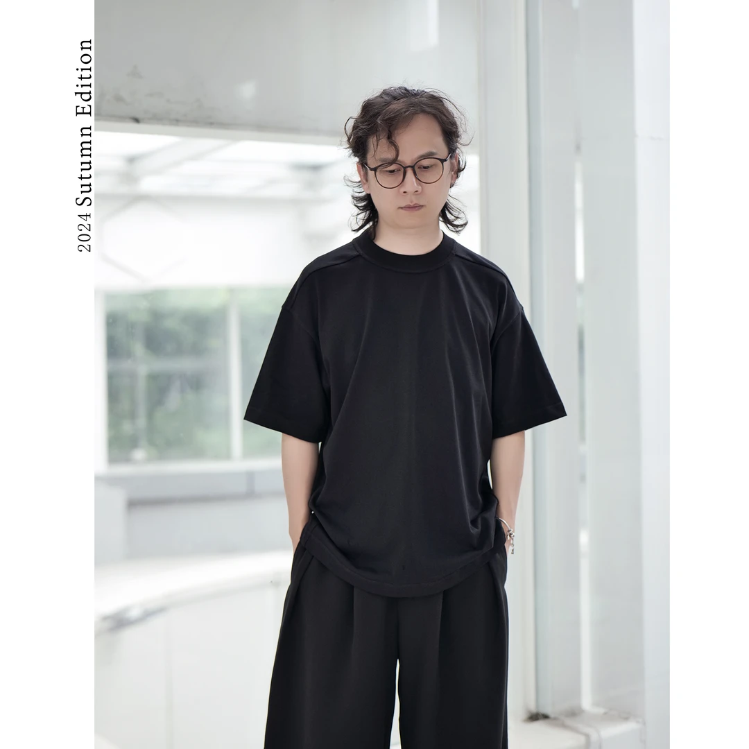 280克重纯棉圆领短袖T袖黑白男士夏季简约宽松百搭时尚T袖TX2220