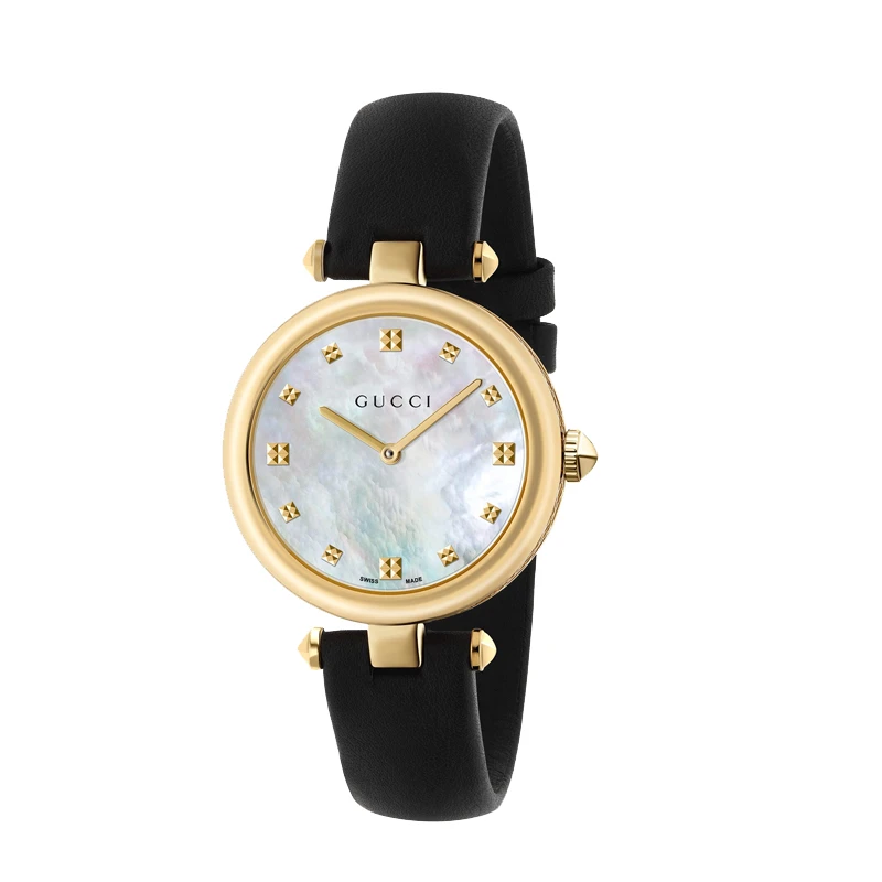 【周周专属】GUCCI古驰Diamantissima黑金皮革石英表32表盘A141404