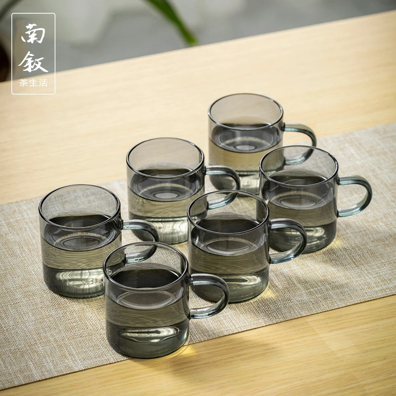玻璃小茶杯耐高温带把手喝水杯子透明加厚品茗杯家用功夫茶具高档